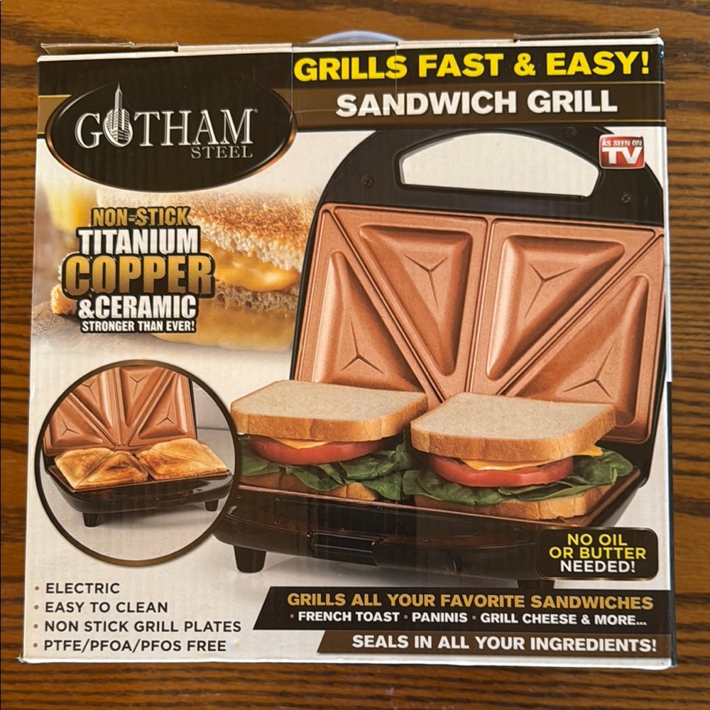 Brown and Black Sandwich Grill with Non-Stick Surface